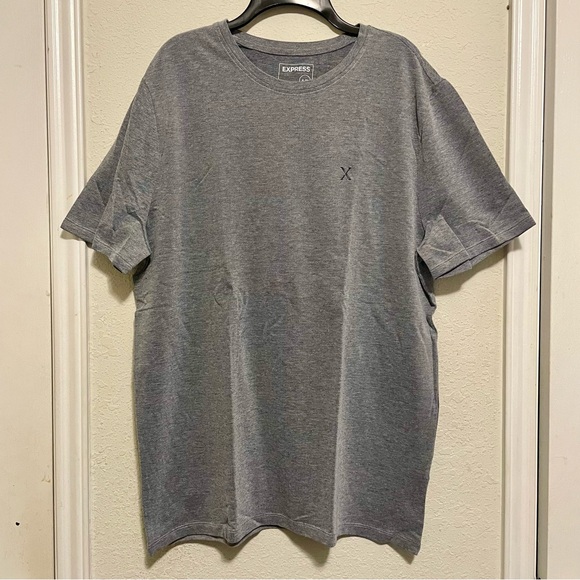 Express Solid Moisture-Wicking Pique Crew Neck T-Shirt Men's Size XL Grey Logo - Picture 2 of 7
